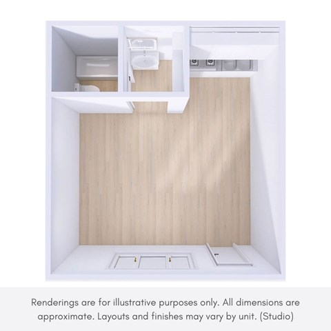 Floor plan for studio, 1 bath, 650 sqft